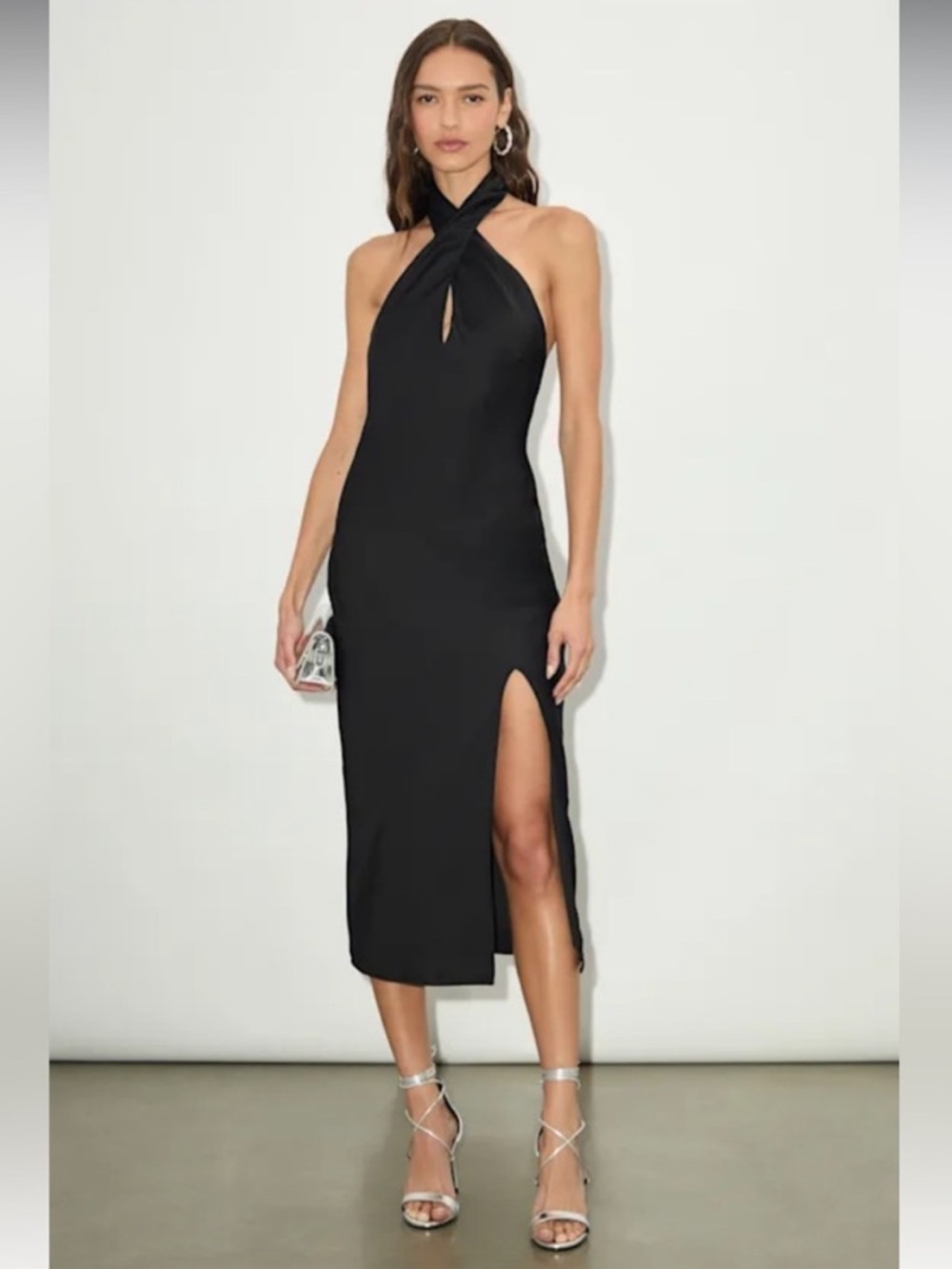 Beyond Classy Black Satin Halter Midi Dress